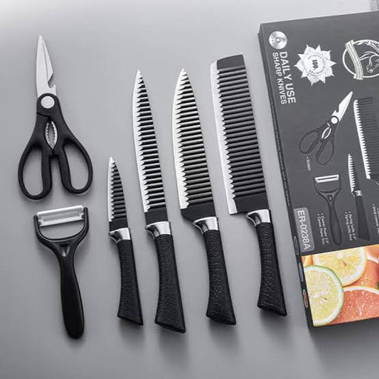 6-Piece Kitchen Knife Set – Sharp Stainless Steel with Scissors & Peeler
