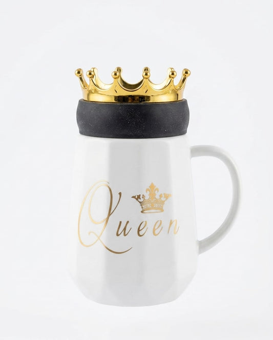 Queen Crown Ceramic Mug with Gold Crown Lid