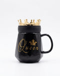 Queen Black Ceramic Mug with Gold Crown Lid