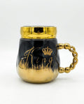 King Black & Gold Ceramic Mug with Gold Lid