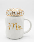 Mrs. Ceramic Mug with Gold Geometric Lid