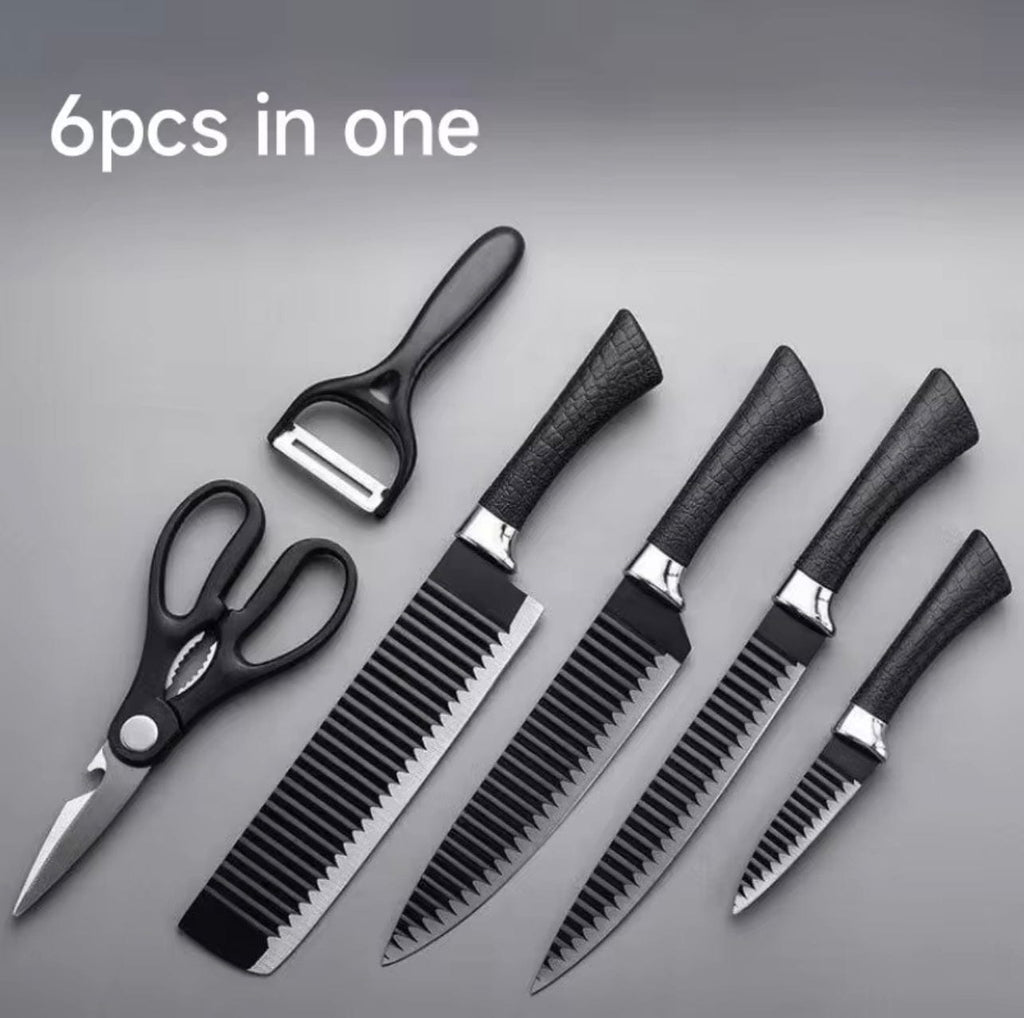 6-Piece Kitchen Knife Set – Sharp Stainless Steel with Scissors & Peeler