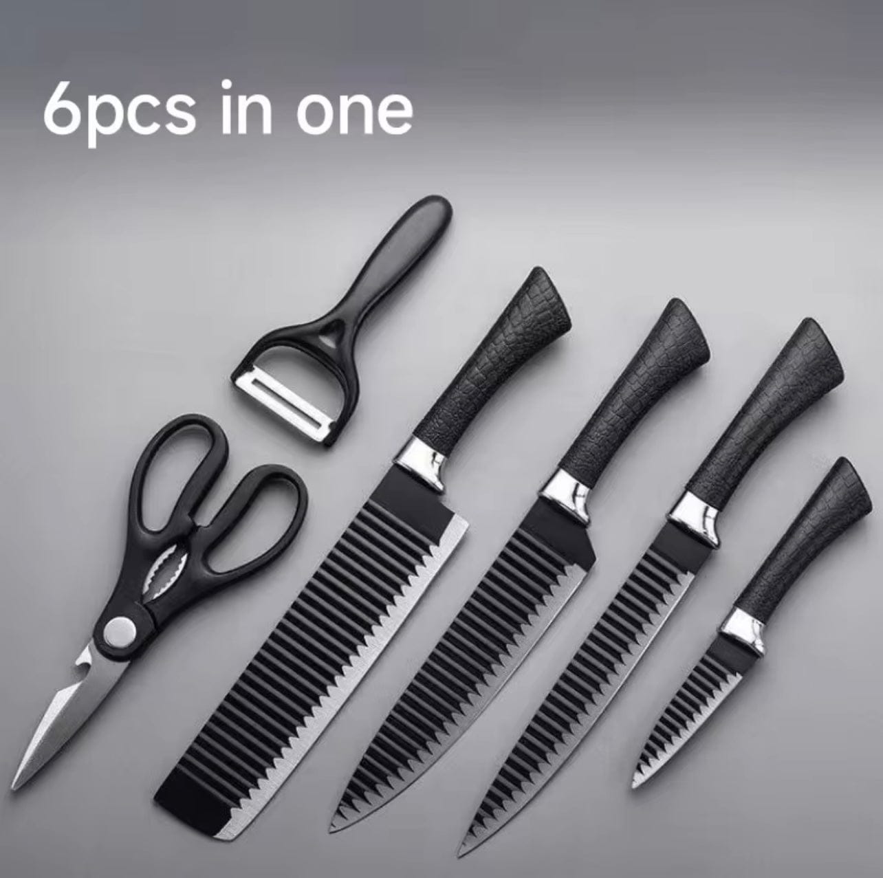 6-Piece Kitchen Knife Set – Sharp Stainless Steel with Scissors & Peeler