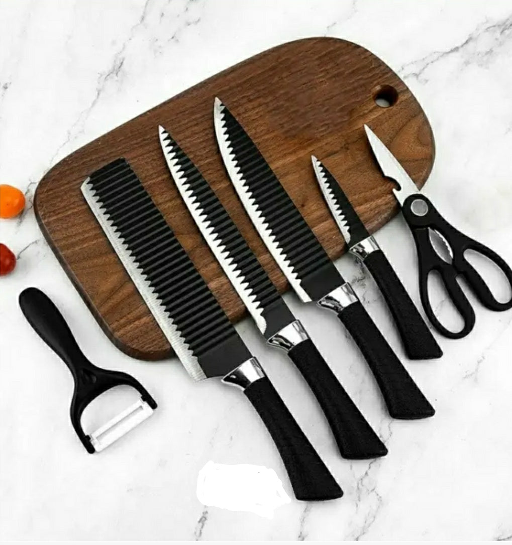 6-Piece Kitchen Knife Set – Sharp Stainless Steel with Scissors & Peeler