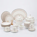 61 Pc Pink Blossom Silver Bone China Dinner Set – Premium Quality