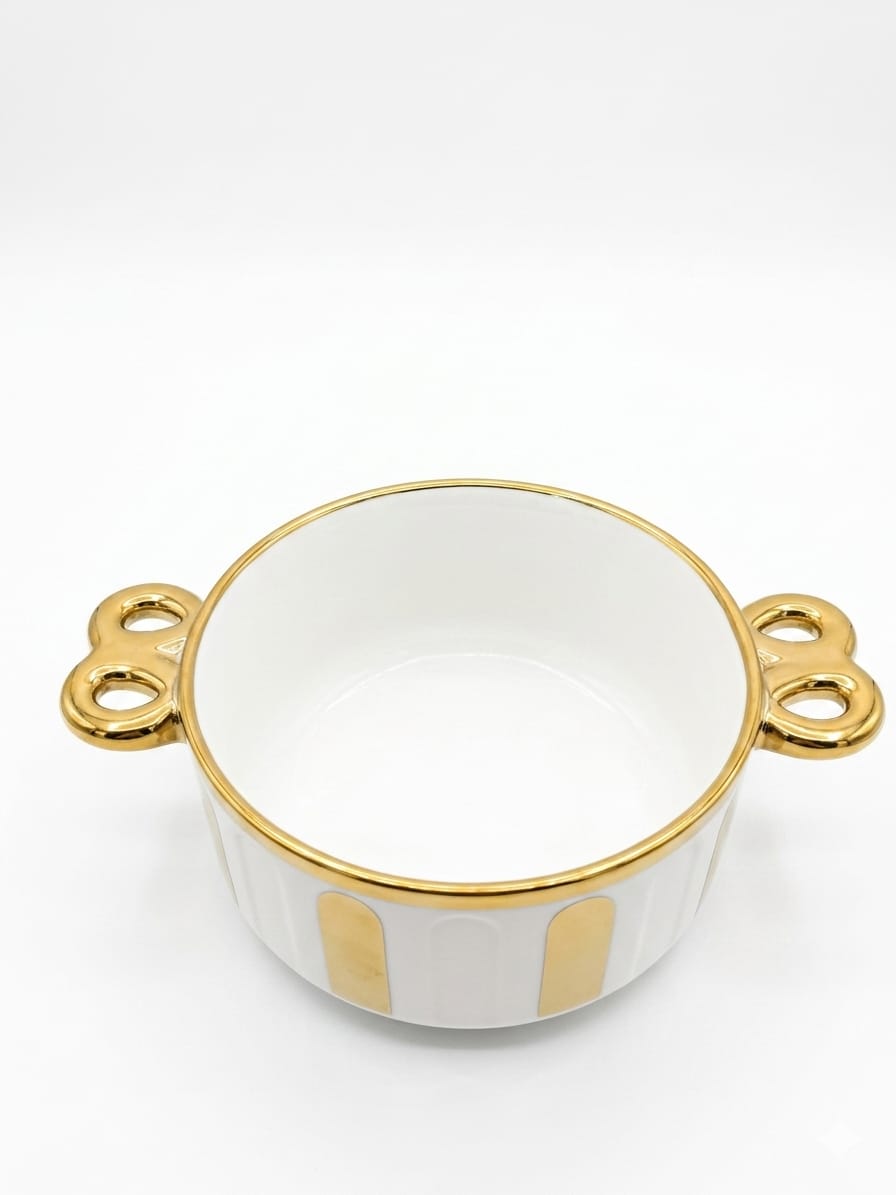 Luxury Gold & White Ceramic Soup Set – 16 Pieces