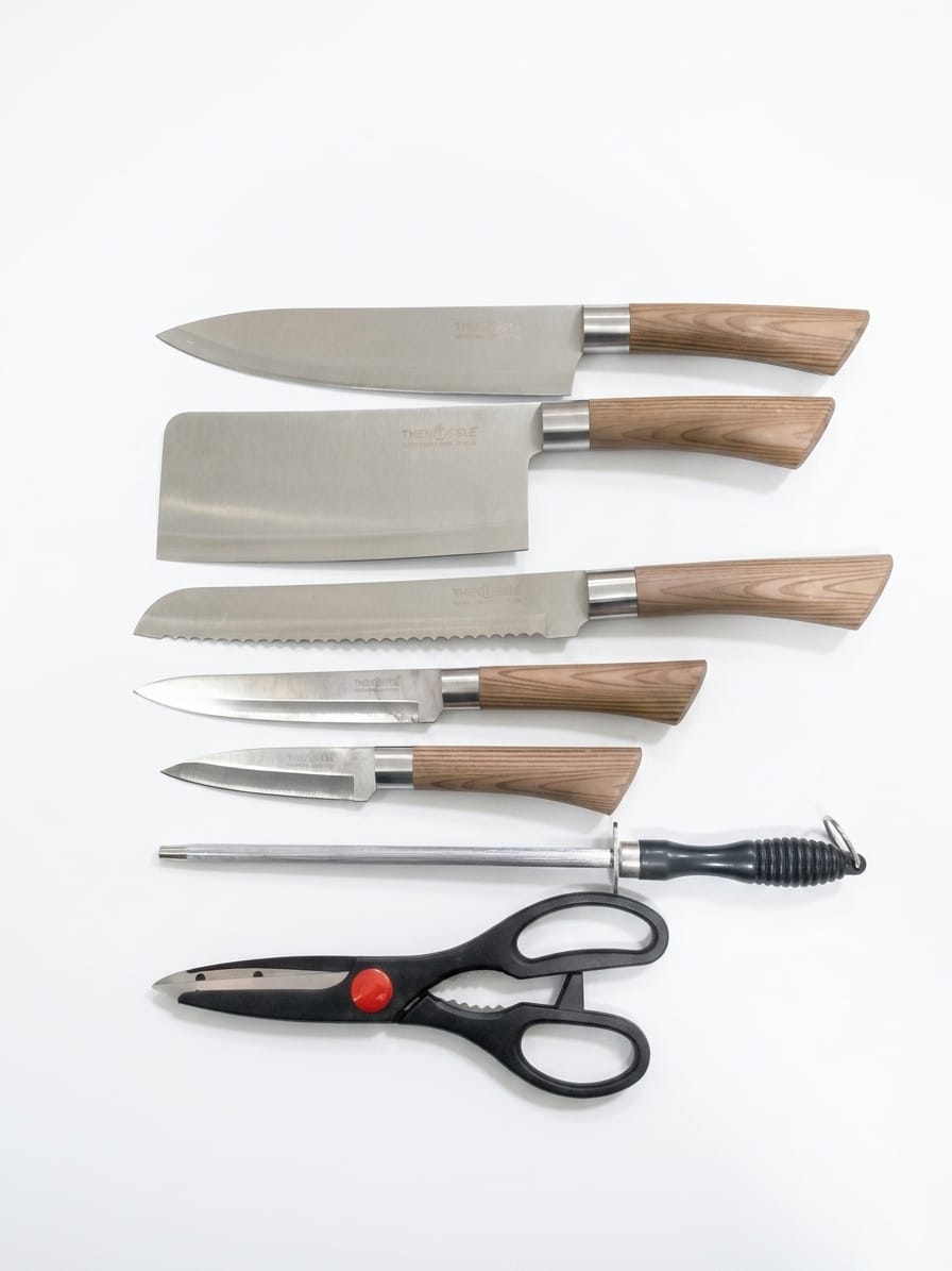 8-Piece Stainless Steel Knife Set with Wooden Block
