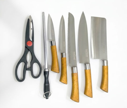 8-Piece Stainless Steel Knife Set with Wooden Block