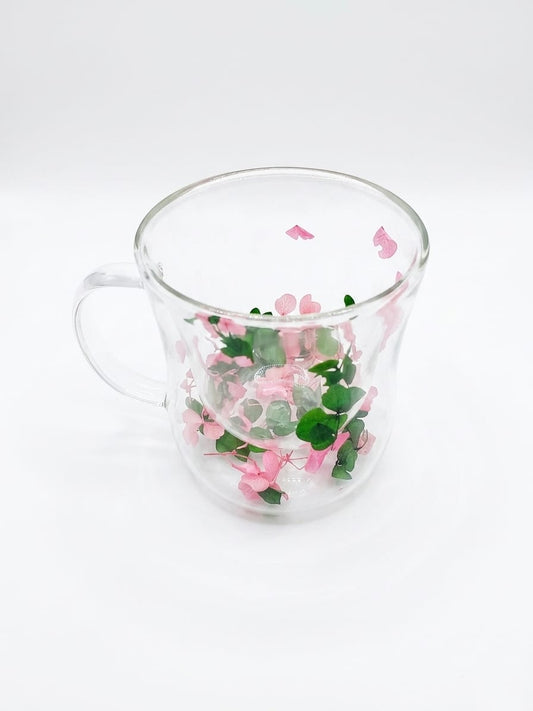 Floral Glass Mug – Double Wall with Preserved Flowers
